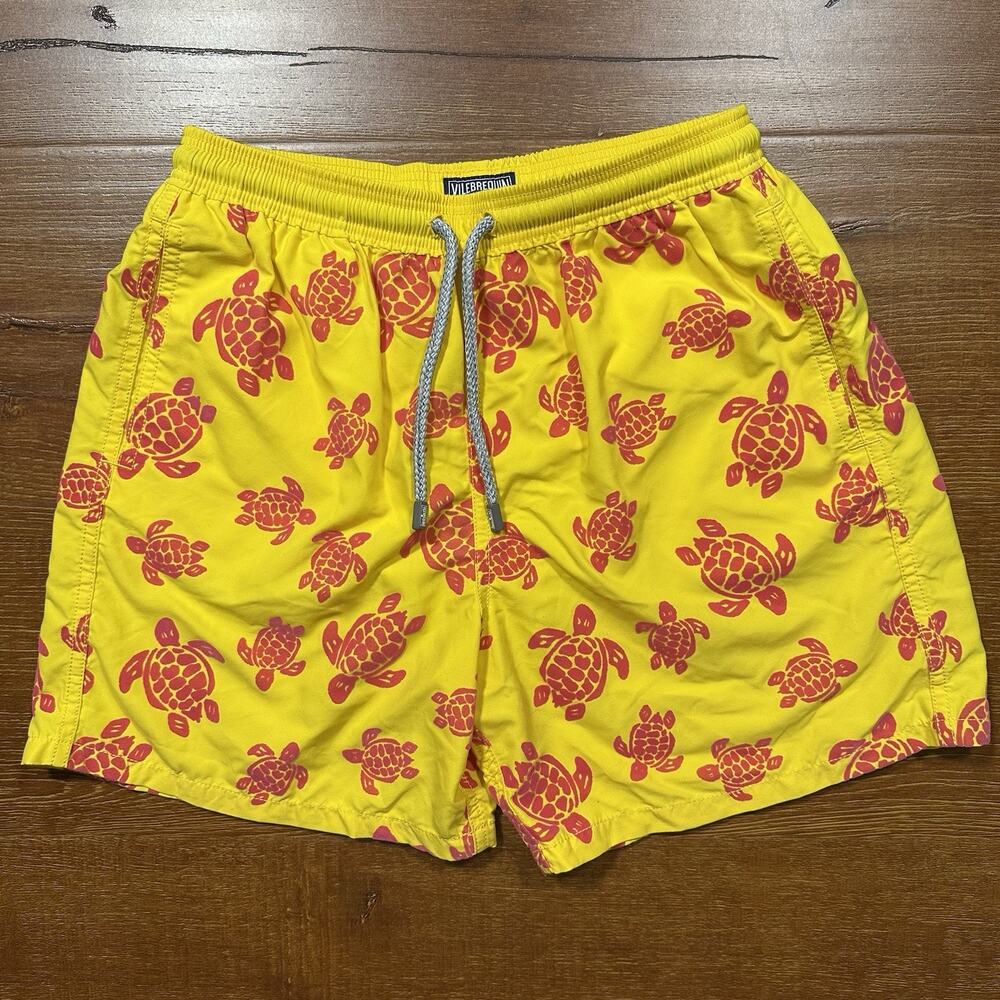 Vilebrequin Swim Trunks Youth Boys 14 Yellow Sea Turtle Mesh Lined Board Shorts